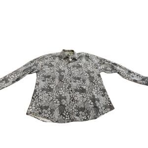 "BERTIGO" Cotton/Spandex Button Down Dress Shirt SZ 3X Blk‎ & Wht Floral Metro